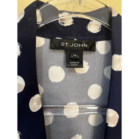ST JOHN NAVY BLUE POLKA DOT Neck Tie Silk Blend Sleeveless BLOUSE TOP Size 14 - Picture 5 of 10